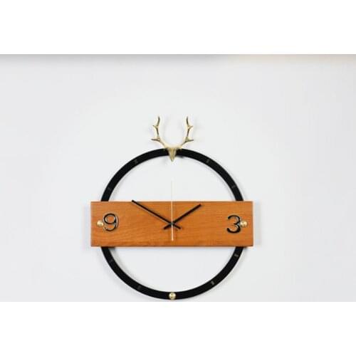 Creative Luxury Wall Clock Modern Design Wooden Metal Nordic Wall Clock Silent Deer Fashion Reloj Mural Home Decor WF50WC