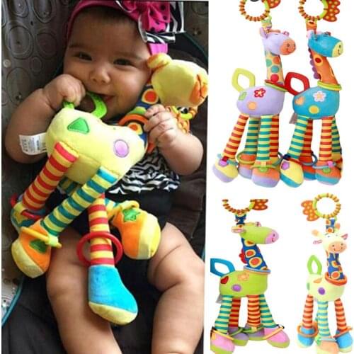 New 6 Colors Plush Infant Baby Toy 0-12 Months Soft Giraffe Animal Handbell Rattles Handle Toy Hot Selling WIth Teether Baby Toy