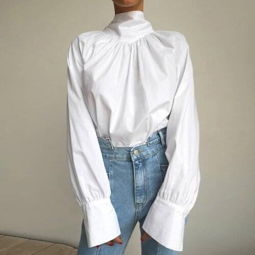 QUEECHALLE Stand-up Collar Blouses