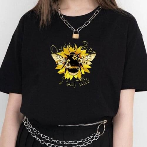 Queen Bee Save The Bees Floral Printed Women T Shirts Cotton Plus Size Crew Neck Grpahic Tee Sunflower Clothing Top Dropshipping