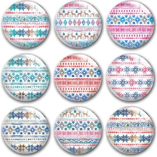 Handmade Nordic Winter Geometric Tribal Pattern Round Photo Glass Cabochons Demo Flat Back DIY Jewelry Making Findings Accessory