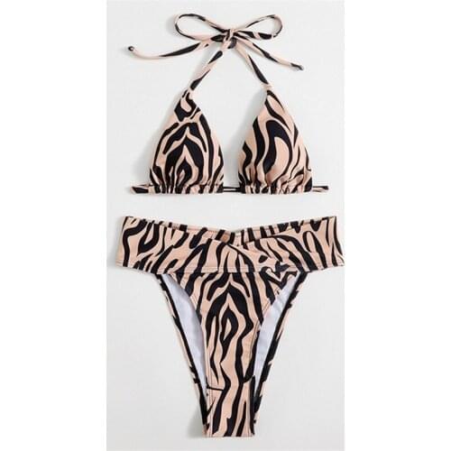 Sexy Swimwear Women 2021 Zebra Print Push Up Padded Ruffle Bikini Female Bathers Bathing Suit High Waist Swimwear Biquini