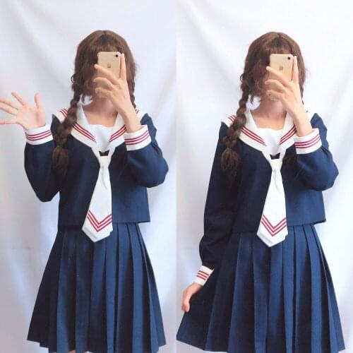 Long short sleeve TR material Japanese JK Sets Navy Sailor School Uniform Girls School Uniform Cosplay Japanese Schoolgirl JK003