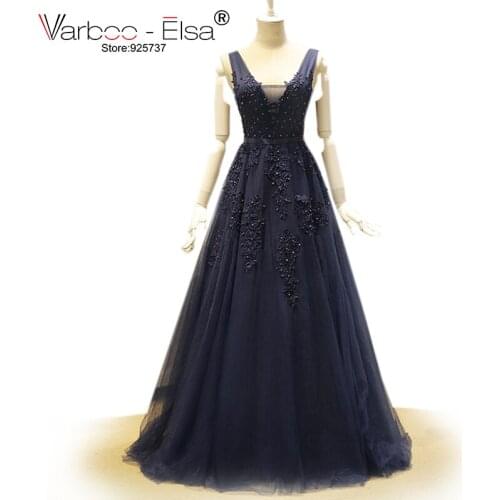 Sexy V Neck Open Back Elegant Gowns Royal Blue Prom Dresses Crystal Lace Tulle Applique Court Train Formal Evening Gowns Dresses