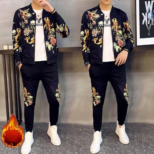 2-piece Track Suits Sweatsuit Man Plus Velvet To Keep Chinese Style Winter Mens Set Pant Thick Warm Tracksuit