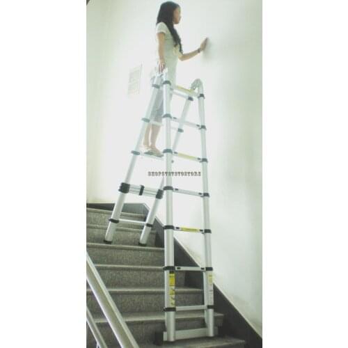 Thickened Lifting Aluminum Alloy Herringbone Ladder Household Bamboo Section Indoor Telescopic Multifunctional Project Folding A