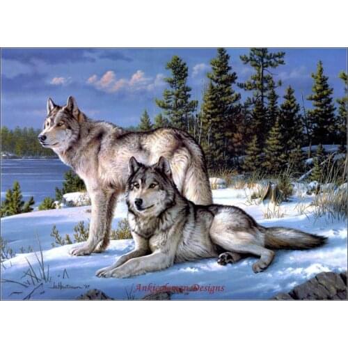 Embroidery Counted Cross Stitch Kits Needlework - Crafts 14 ct Aida DIY Arts Handmade Decor Oil painting - Wolves 2