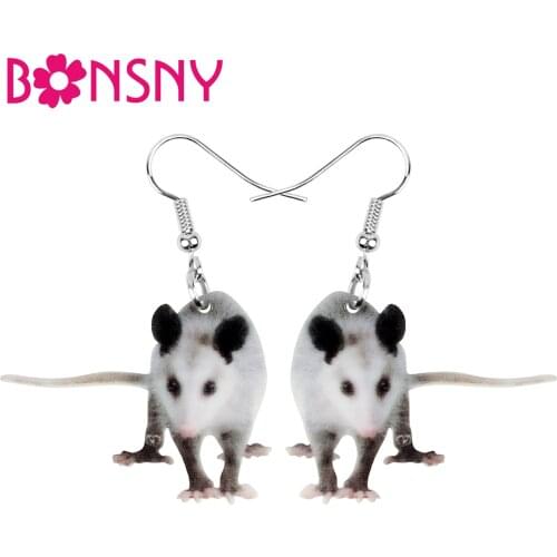 Bonsny Acrylic Lovely Opossum Earrings Print Lightweight Long Animal Dangle Drop Jewelry For Women Girl Classic Gift Accessories