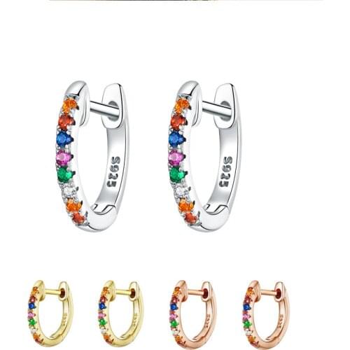 925 Sterling Silver Circle Earrings For Women Sparkling Multicolor Zircon Hoop Round Earrings Female Elegant Temperament Jewelry