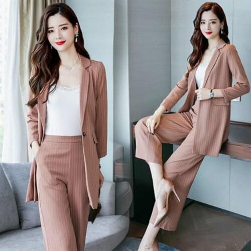 Womens suit 2019 autumn new Korean wide-leg pants fashion temperament suit single button coat professional wear two-piece