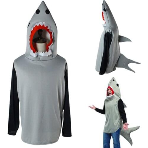 Animal Sand Shark Costume Hoodie Sweatshirt Coat Festival Adult Hooded Outfit Funny Top Tail For Men Women Halloween Plus Size
