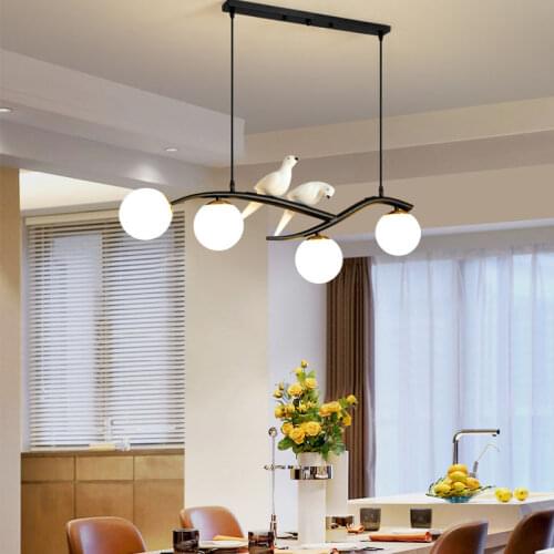 Gold Black Pendant Kitchen Island Lighting Dinner table light nordic design home bar Bird lamp hoop glass ball pendant light
