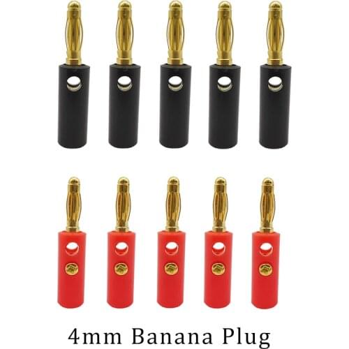 1/2/5Pair 4mm Banana Plugs Audio Speaker Wire Connector Gold-Plated Black & Red Screw Terminal No-Soldering Banana Plug Adapter