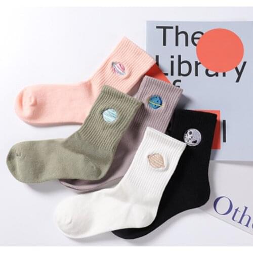 1 Pair New Arrivals Planet Magic Embroidery Socks Japanese Harajuku Woman Socks Autumn Comfortable Socks