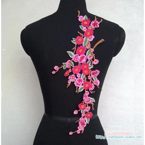 1 Piece Large Plum Embroidery Patches Lace Fabric Motifs Venice Applique Iron On Sew On Sticker Sewing for Craft Clothing Design