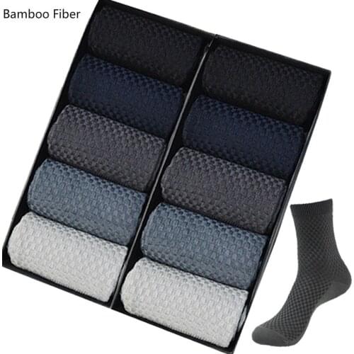 10 Pairs/Lot Men Bamboo Fiber Socks 2020 Hot Compression Autumn Long Black Business Casual Man Dress Sock Gifts Plus Size 42-45