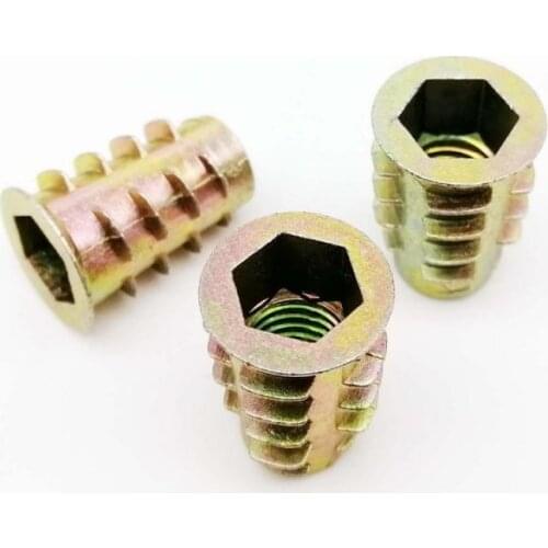 10pcs M4 M5 M6 M8 M10 Hexagon Hex Socket Head Wood Furniture Embedded Insert Nut E-Nut Inside and Outside Thread Zinc-alloy