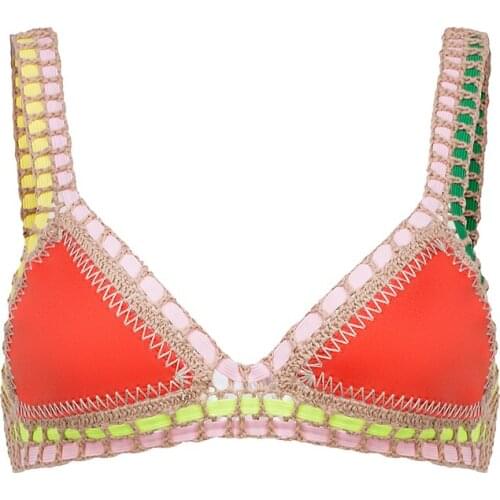 2019 Double-Faced Swimwear Print Bikini Tops Crocheted with Elastic Swimsuit Handmade Sexy Biquini Bathing Suits