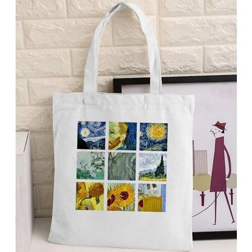 2021 Women Shopping Bag Van Gogh Graphic Tote Harajuku Shopper Bag Ladies Canvas Shoulder Bag Funny Large-capacity Female bags