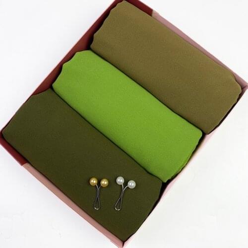 3pcs/box Womens Plain Hijab Heavy Chiffon Scarf Wrap Solid Cool Color Shawls Headband Muslim Gift Boxes Custom Hijab Headscarf