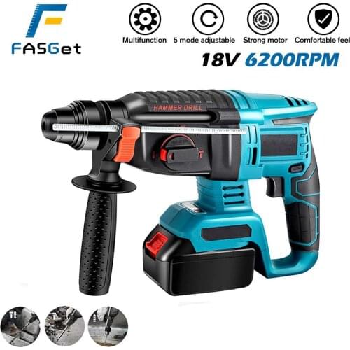 FASGet 18V 19800mAh Brushless Electric Rotary Hammer Rechargeable Multifunction Electric Hammer Impact Power Drill with Battery