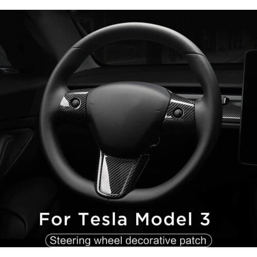 AU04 -Car Interior Cover for Tesla Model 3 Y 2017-2020 Carbon Fiber Steering Wheel Protective Frame Patch Trim Accessories