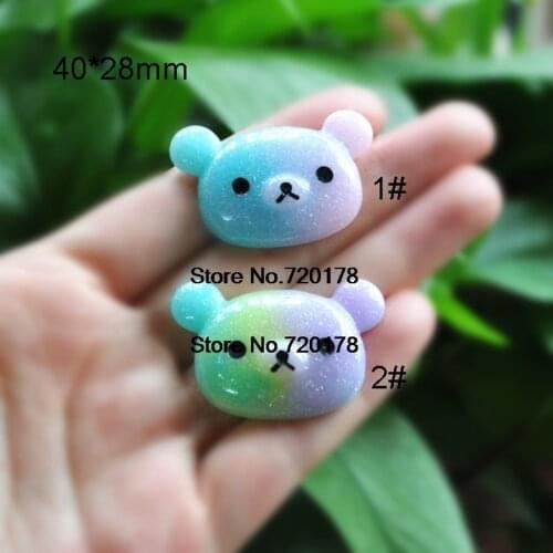Flatback resin glitter Rainbow Rilakkuma cabochons kawaii for DIY Embellishments 40*28mm 40pcs YZR624