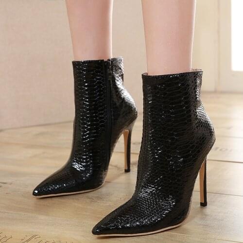 IPPEUM Boots For Women Black Shoes Fashion Snake Print High Heel Ankle Boots bottines pour les femmes