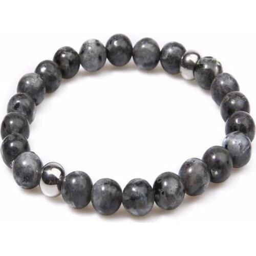 8MM Gray Spectrolite Gemstone Mala Bracelet 7.5 inches Buddhism Spirituality Healing Unisex Chakas Bless