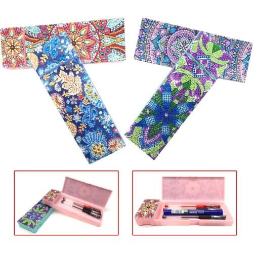 DIY Mandala Special Shaped Diamond Painting Pencil Case 2 Grids Stationery Storage Box Jewelry Box Diamond Embroidery Kids Gift