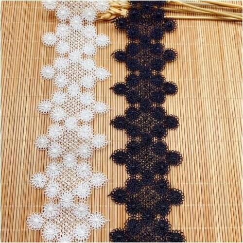 Black white Polyester embroidery water soluble bar code Wedding Hat accessories hand made DIY lace trim fabric ribbons
