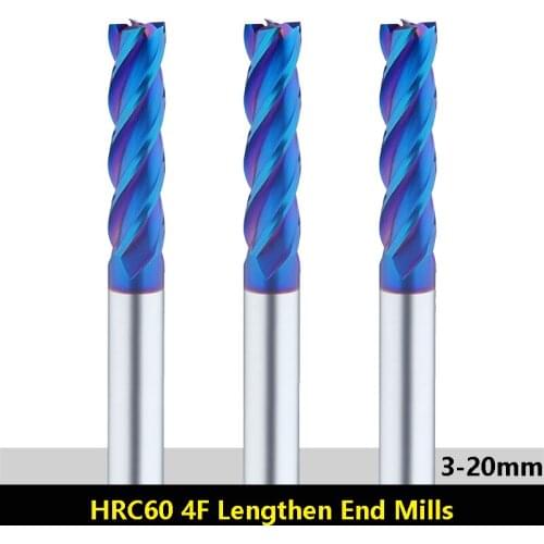 BEYOND HRC60 Blue Nano Lengthened End Mills Coating Solid Carbide 4 Flute Milling Cutter Tungsten Steel Endmill 3mm 4mm 6mm