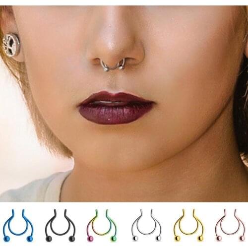 Hot Sales 6Pcs Nose Studs Two Beads Cool Unisex Stainless Steel Nose Rings for Club