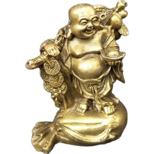 Chinese old feng shui decorate bronze Money bag Maitreya Buddha