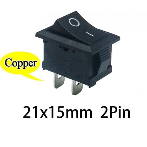 50/100 pcs/batch mini black button switch 6A-10A 110V 250V KCD1 2Pin snap-in on/off rocker switch with high quality copper feet