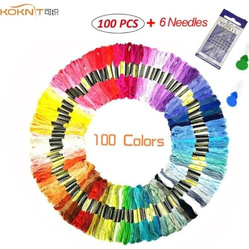 KOKNIT Embroidery Floss 100 Skeins Rainbow Colors Thread Cross Stitch Threads for Bracelets Craft Floss with 6pcs Sewing Needles