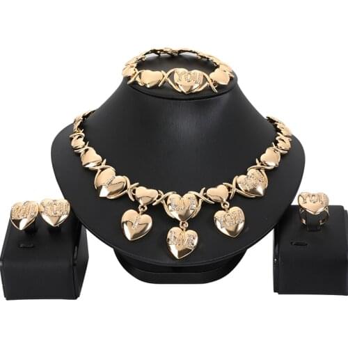 Dubai gold Jewelry sets for women African bridal Wedding gifts party heart Necklace earrings ring bracelet jewellery set