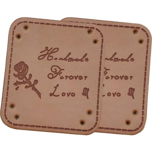 Handmade Forever Love Leather Labels For Clothing Hand Made Pu Patch With Rose For Clothes Backpack Handmade Label For Gift