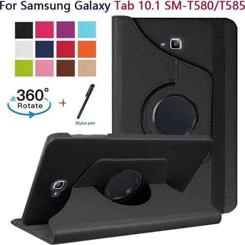 360 Rotation Bracket Flip Leather Fundas Tablet Case for Samsung Galaxy Tab A 10.1 SM-T580 SM-585 Cover with Auto Wake/Sleep+pen