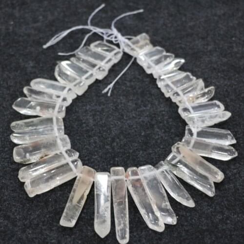 Approx 32pcs/strand, Raw Rock Crystal Good White Crystal Quartz Points Pendant Beads Graduated Jewelry Making 8-15x22-45mm
