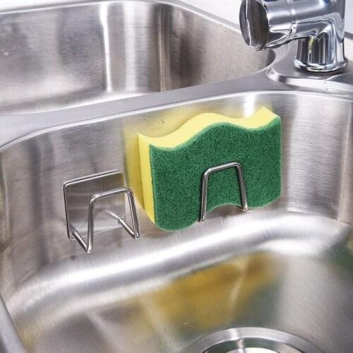 Kitchen Accessories Self Adhesive Sink Wire Ball Sponge Drain Drying Rack Storage Organizer 304 Stainless Steel Sponges Holder
