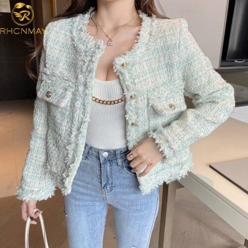 Temperament Celebrity Style Tweed Short Jacket Women 2021 Autumn Winter New Casual Retro Jacket Women Elegant Simple Female Top