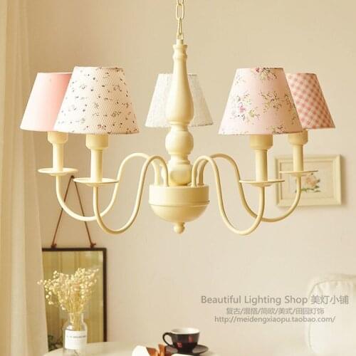 Princess european Style bed room living room Chandelier fabric lampshade chandelier E27 base 85-260V 5 Arms lighting