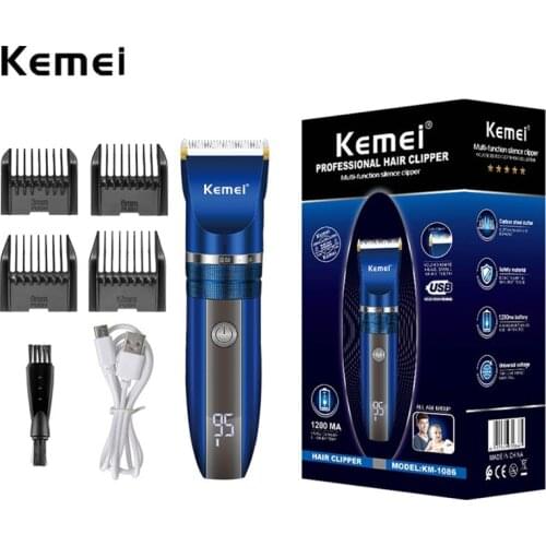 Kemei Barbershop Hair Clipper for Men LCD Cordless Blue Trimmer Children Baby Hair Cutting Machine Removable Ceramic Blade Quiet