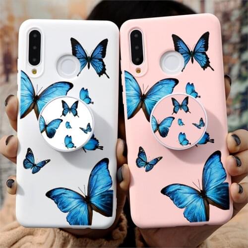 Cute Blue Monarch Butterfly Case For Huawei P40 Pro P20 P30 Lite P Smart Honor 20 Pro 8X 10i 20i Y9 Prime 2019 TPU Stand Covers