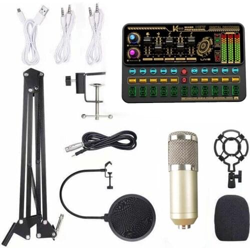Multifunctional Live SK500 Sound Card & BM800 Suspension Microphone Kit Broadcasting Record Condenser Microphone Set Audio Mixer