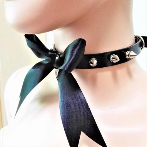 Fashion Harajuku Handmade Rivet Ribbon Bow Collar Stud Punk Rock Goth Choker Necklace free shipping