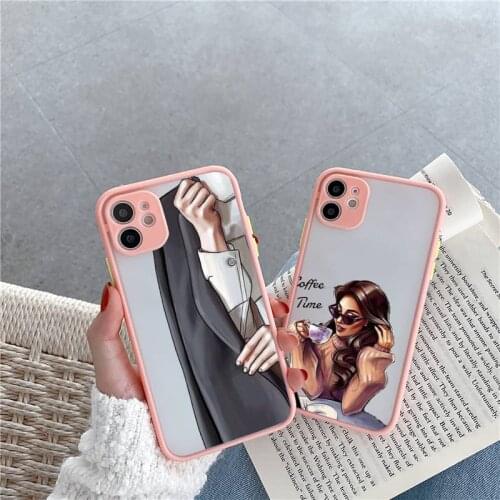 Girls Female boss fashion luxury shell Phone Cases funda matte transparent For iphone 7 8 11 12 plus mini x xs xr pro max cover