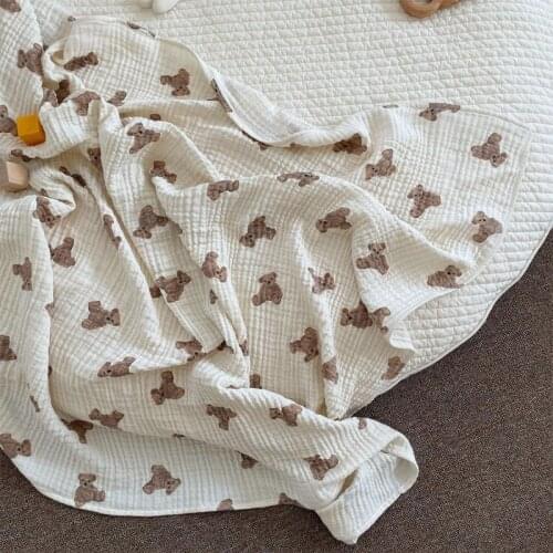 Baby Muslin 2/3 Layers Swaddle Wrapped Blanket Stroller Cover Blanket Bear Print Sleeping Bag Infants Bath Towel