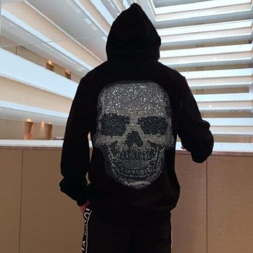 Top Quality Craftsmanship Mens Hoodie Perfect Hot Diamond Design Skull Glow Sports Hip-Hop Oversized Pullover